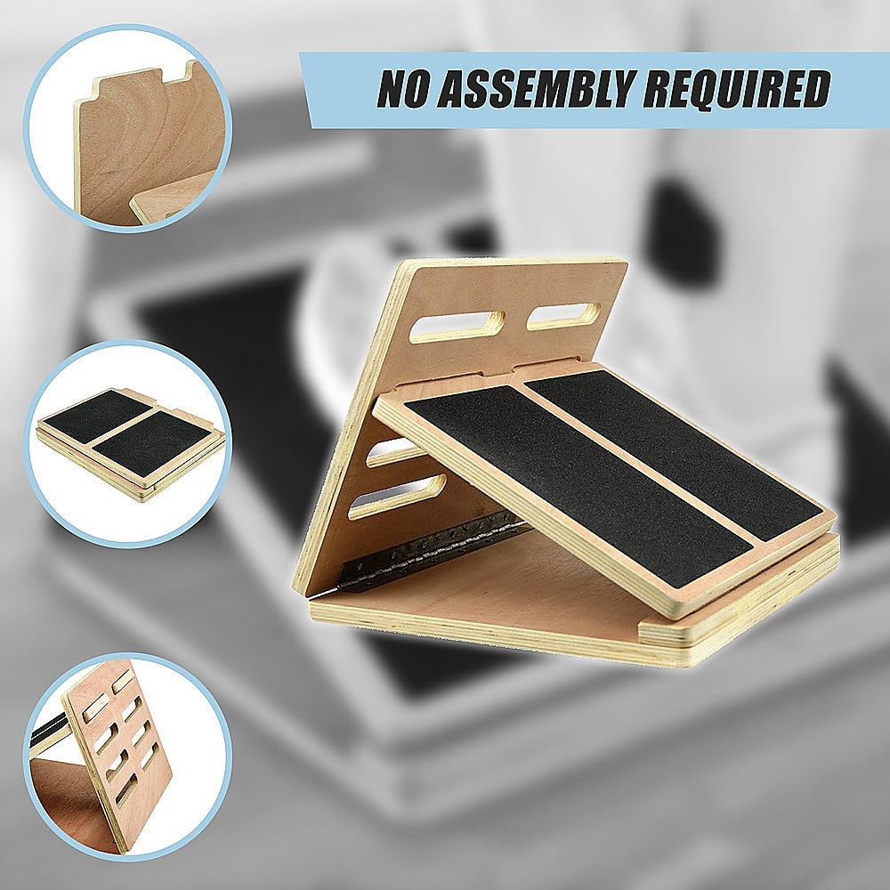 Hlpmedical slant board calf stretcher for incline stretching, used in Egoscue method, in a fitness or yoga setting
