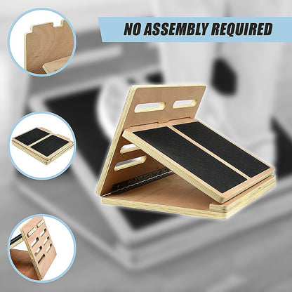 Hlpmedical slant board calf stretcher for incline stretching, used in Egoscue method, in a fitness or yoga setting