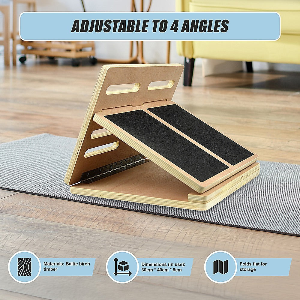 Hlpmedical slant board calf stretcher for incline stretching, used in Egoscue method, ideal for yoga and fitness exercises.
