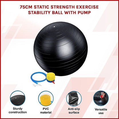 Hlpmedical 75cm static strength exercise stability ball with pump, suitable for yoga, Pilates, and fitness workouts.