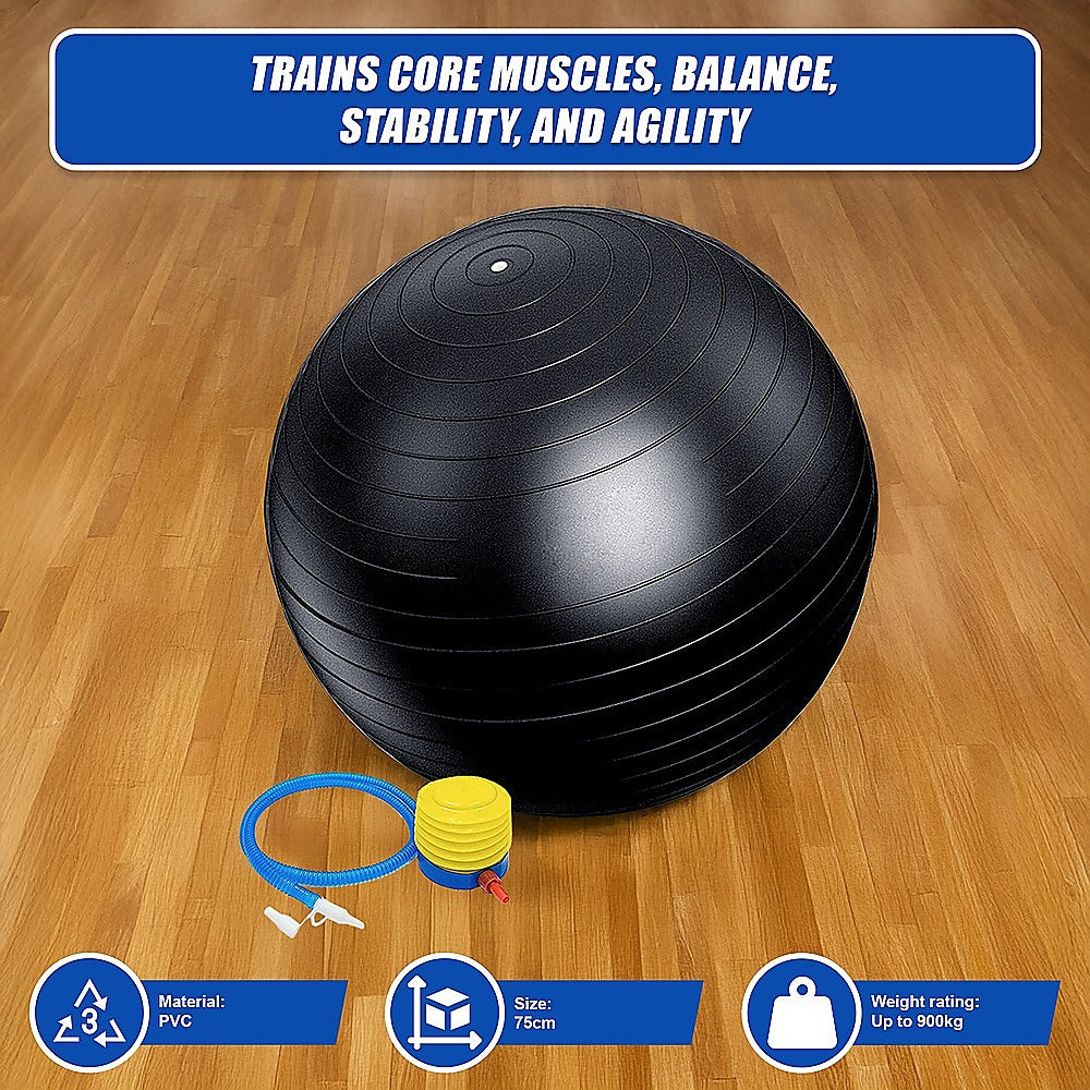 Hlpmedical 75cm static strength exercise stability ball with pump for yoga, Pilates, and fitness workouts.