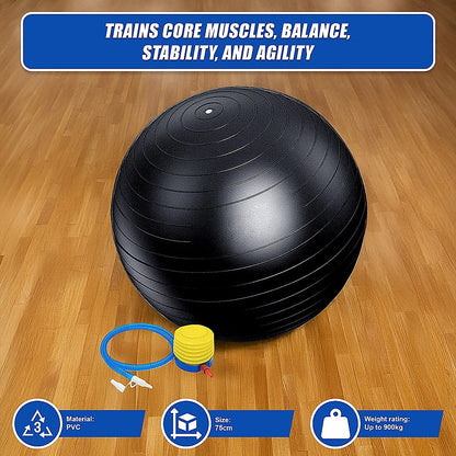 Hlpmedical 75cm static strength exercise stability ball with pump for yoga, Pilates, and fitness workouts.