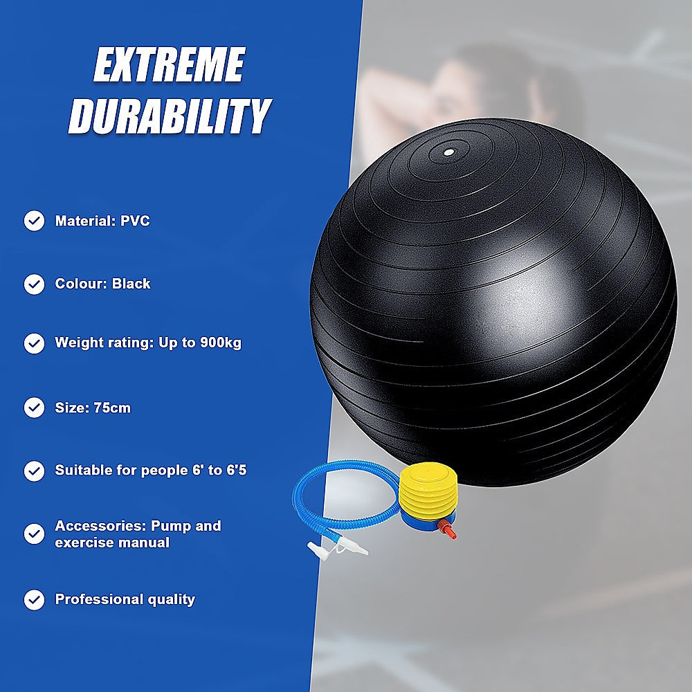 Hlpmedical 75cm static strength exercise stability ball with pump for yoga, Pilates, and fitness workouts.