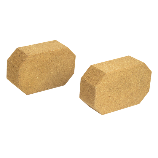 Set of two natural cork octagon yoga blocks from Hlpmedical, eco-friendly, non-slip for yoga and Pilates exercises.