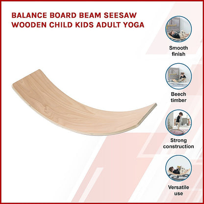 Wooden balance board beam seesaw for kids and adults, used for yoga, exercises, and fitness activities.