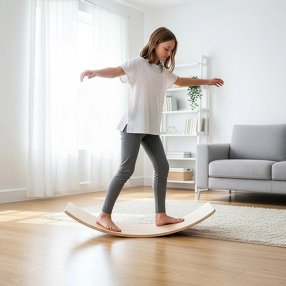 Wooden balance board beam seesaw for kids and adults, used for yoga, exercise, and fitness by Hlpmedical.