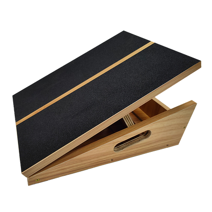 Hlpmedical wooden slant exercise board with adjustable incline and non-slip surface for yoga, Pilates, and fitness workouts.