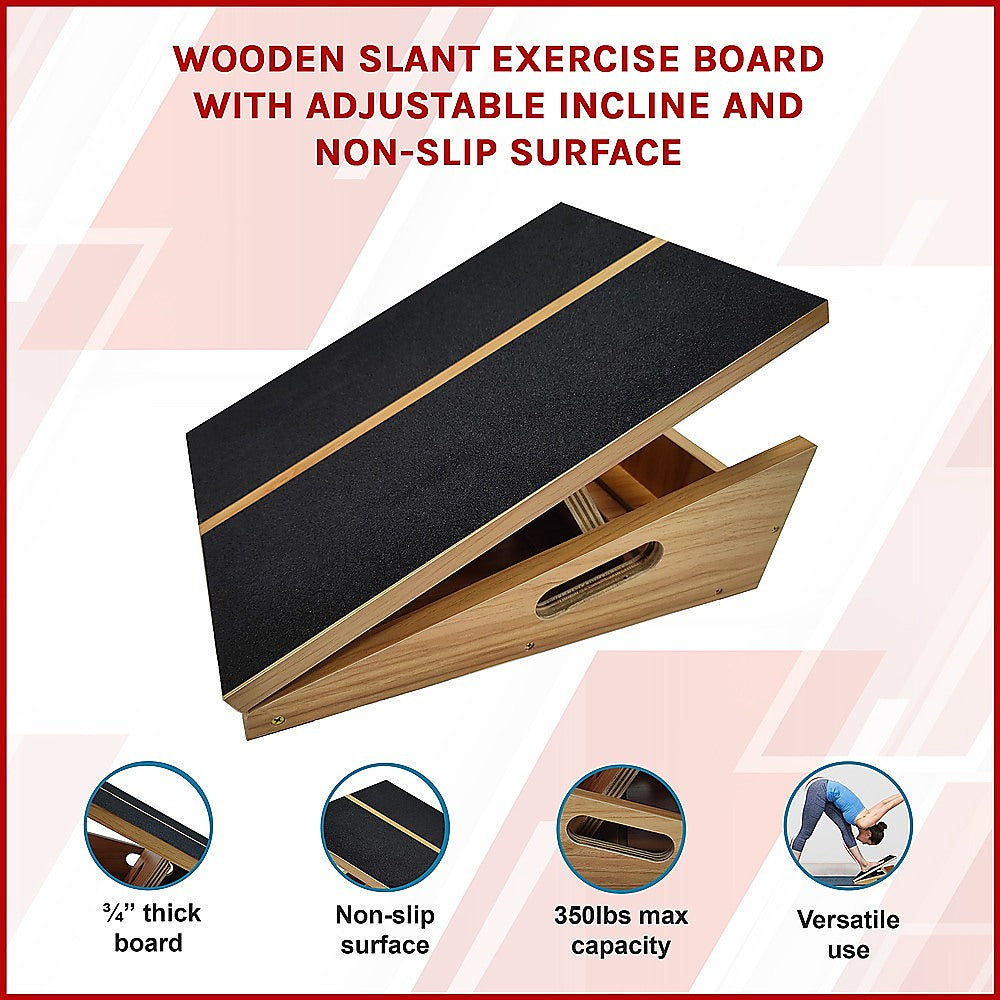 Hlpmedical wooden slant exercise board with adjustable incline and non-slip surface for yoga and fitness workouts