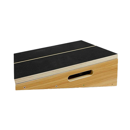 Wooden slant exercise board by Hlpmedical with adjustable incline and non-slip surface for yoga and fitness workouts.