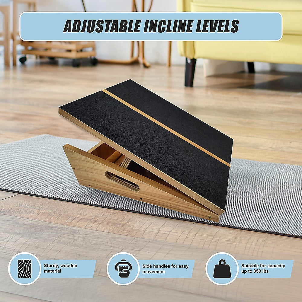 Wooden slant exercise board with adjustable incline and non-slip surface for yoga and fitness workouts by Hlpmedical.