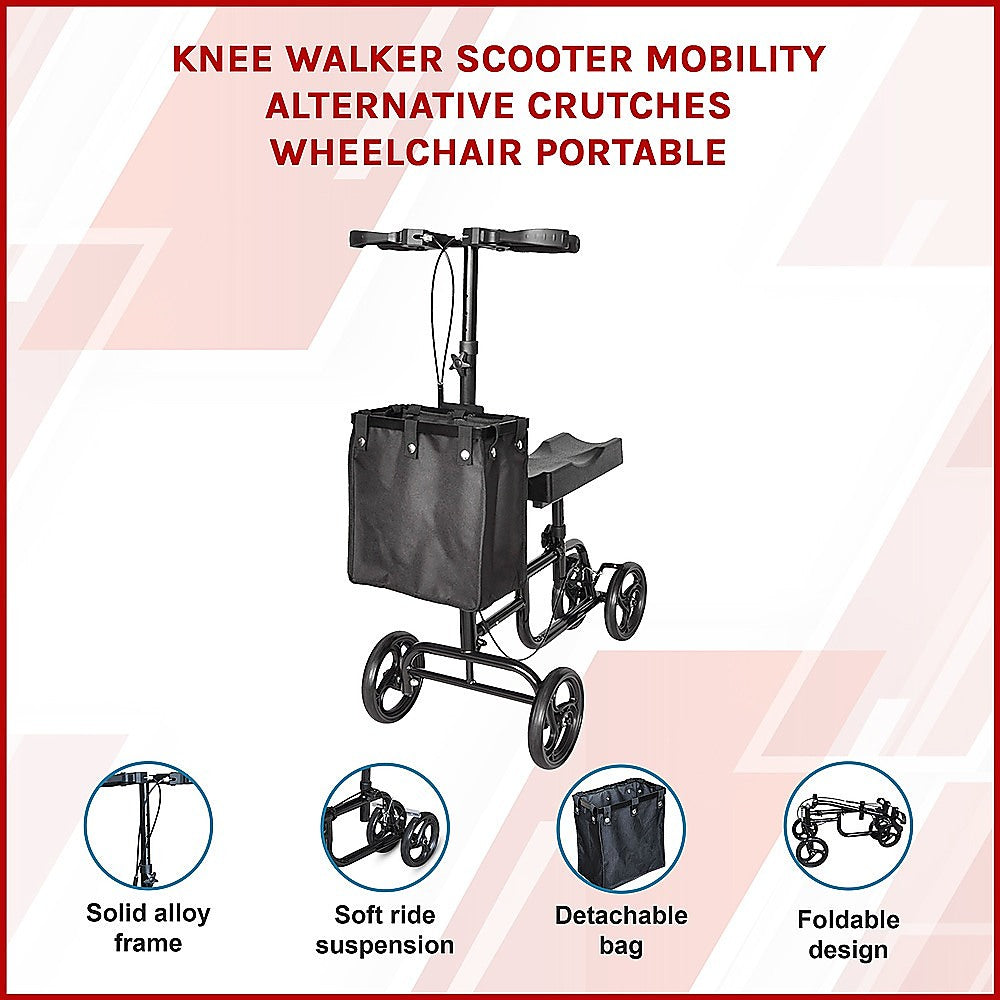 Hlpmedical knee walker scooter with adjustable handlebars and large wheels, portable mobility aid for easier movement.