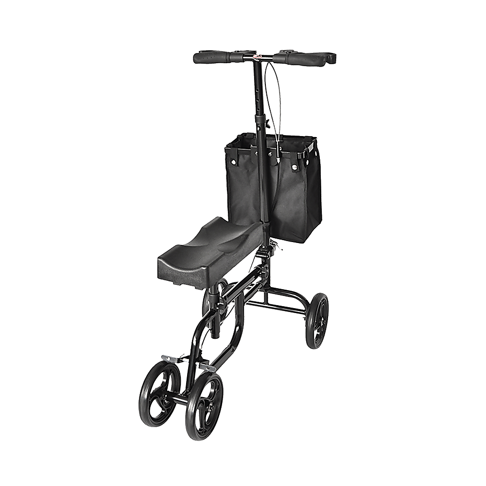 Hlpmedical knee walker scooter for mobility, showing a portable alternative to crutches with a sturdy frame and wheel design.