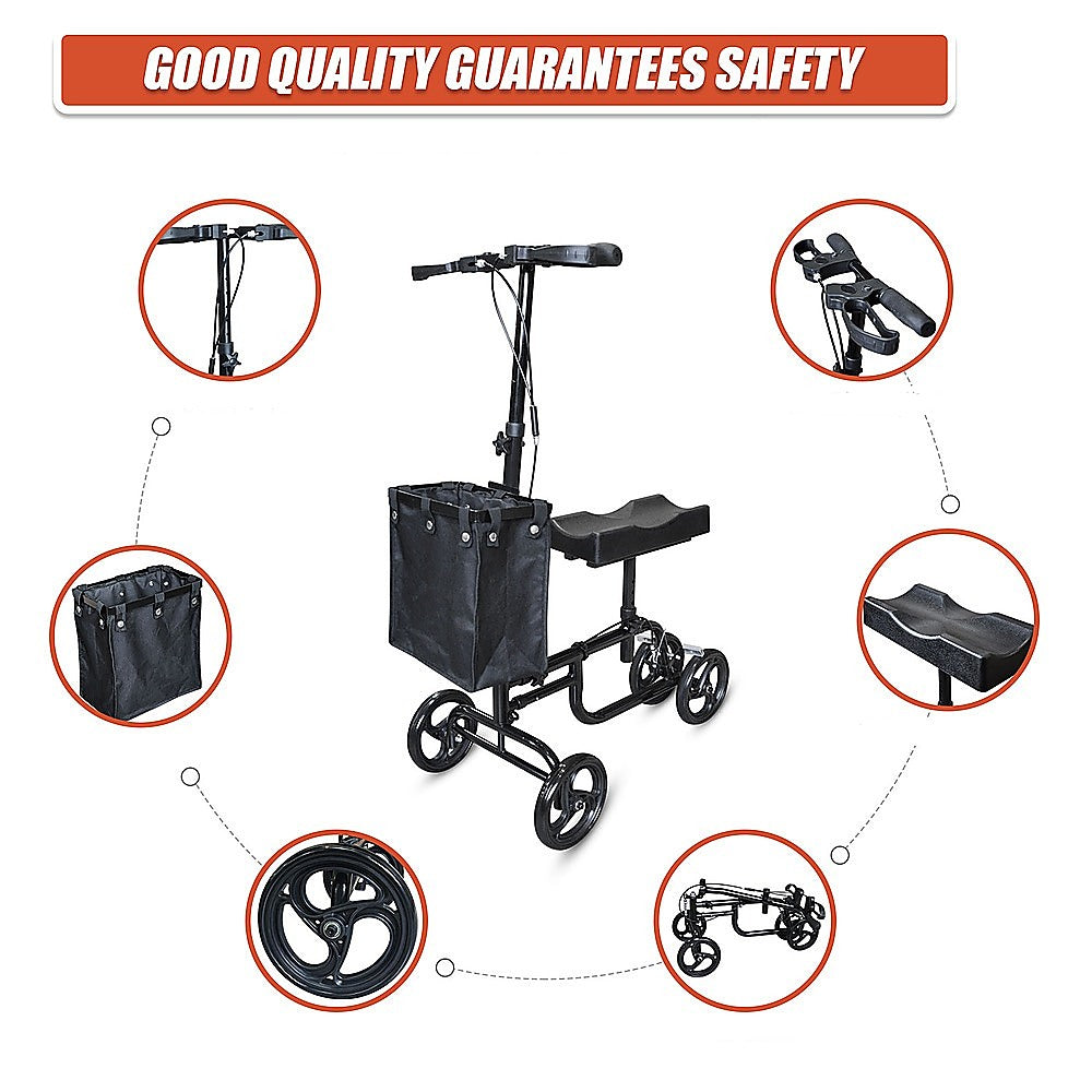 Hlpmedical knee walker scooter with adjustable handles, sturdy frame, and large wheels for mobility and accessibility support.