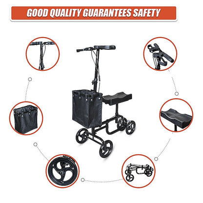 Hlpmedical knee walker scooter with adjustable handles, sturdy frame, and large wheels for mobility and accessibility support.