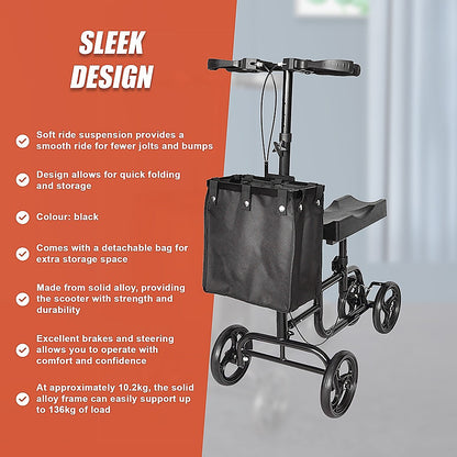Hlpmedical knee walker scooter with adjustable handlebars and large wheels, portable mobility aid for easy walking assistance.