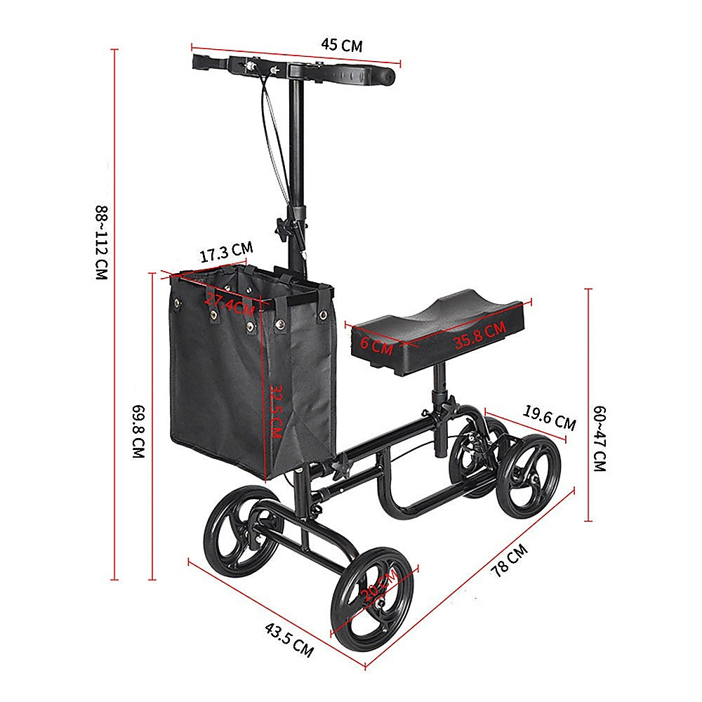 Hlpmedical knee walker scooter with adjustable handles and large wheels, portable mobility aid for easy walking assistance.