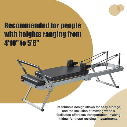 Foldable Hlpmedical Pilates Reformer Machine for yoga and Pilates exercises, featuring adjustable straps and cushioned carriage.