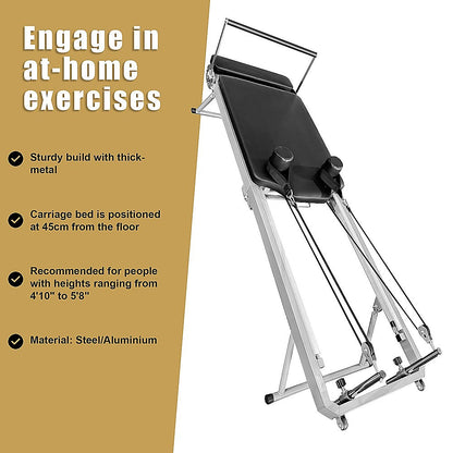 Foldable Hlpmedical Pilates Reformer Machine for yoga and fitness, featuring adjustable straps and cushioned platform for versatile workouts.