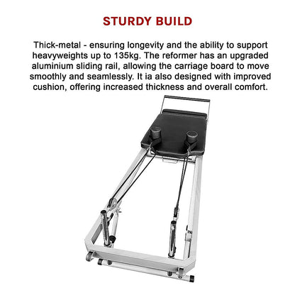 Foldable Hlpmedical Pilates Reformer Machine with adjustable straps and padded carriage for effective yoga and Pilates workouts.