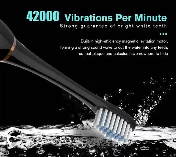 Hlpmedical X-3 Sonic Electric Toothbrush in sleek black with four replacement brush heads and USB charging cable for oral care.