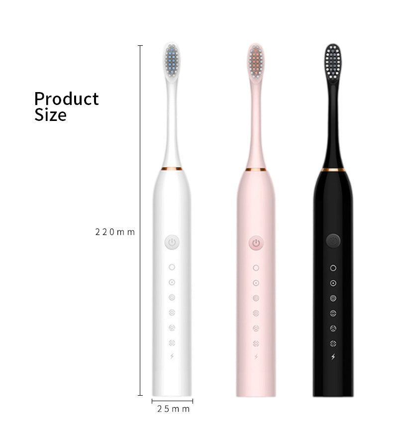 Hlpmedical X-3 Sonic Electric Toothbrush in sleek black with four replacement brush heads and USB charging cable.