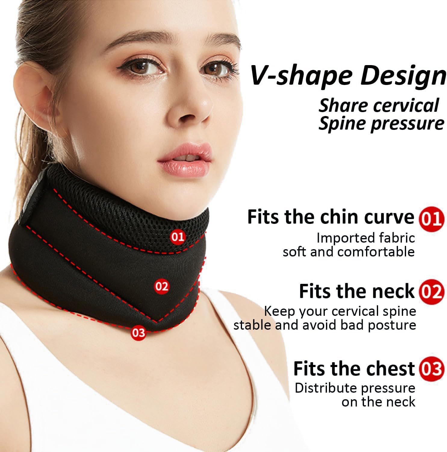 Adjustable V-shape cervical neck brace by Hlpmedical for pain relief and posture correction, supporting the cervical spine.