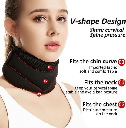 Adjustable V-shape cervical neck brace by Hlpmedical for pain relief and posture correction, supporting the cervical spine.