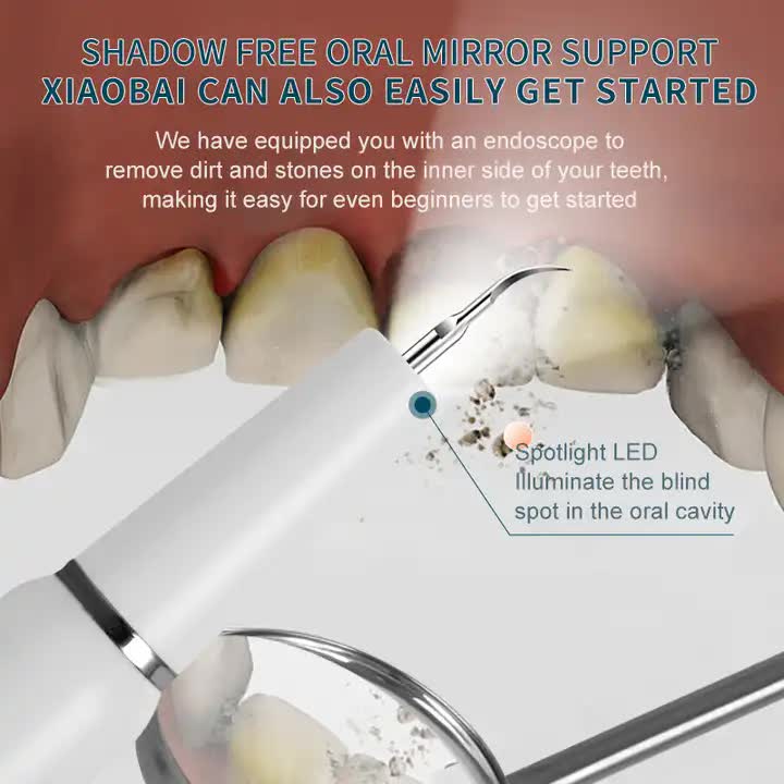 Black portable ultrasonic dental cleaner by Hlpmedical, compact plaque and tartar remover for home oral care, sonic stain cleaning tool.