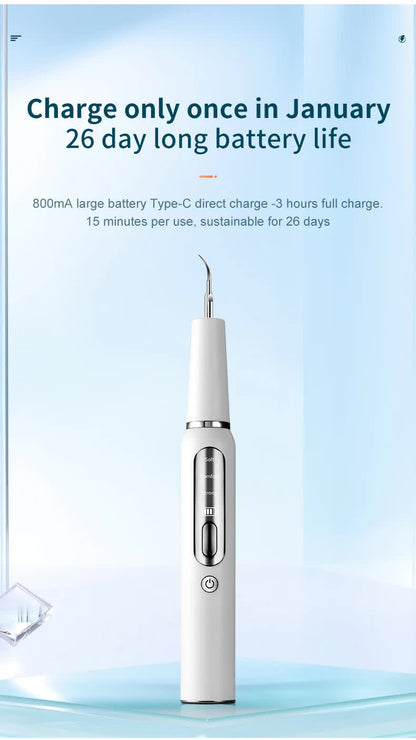 Black portable ultrasonic dental cleaner by Hlpmedical, compact plaque remover for home oral care, stain and tartar removal tool.