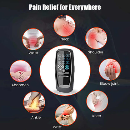 Hlpmedical dual output EMS/TENS massage device with 9 modes, Type-C charging, and 8 adhesive pads for muscle relief.