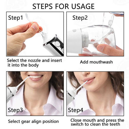 Pink 300ML cordless water flosser with 5 nozzles by Hlpmedical, rechargeable portable oral irrigator for effective dental cleaning.