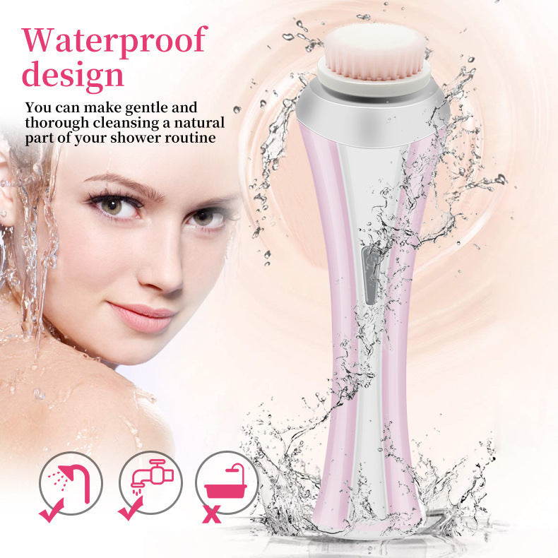 Pink rechargeable facial cleansing brush kit with four heads and charging dock, designed for gentle baby and kids skincare by Hlpmedical.