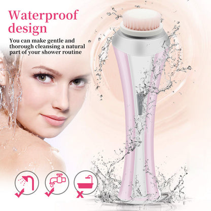 Pink rechargeable facial cleansing brush kit with four heads and charging dock, designed for gentle baby and kids skincare by Hlpmedical.