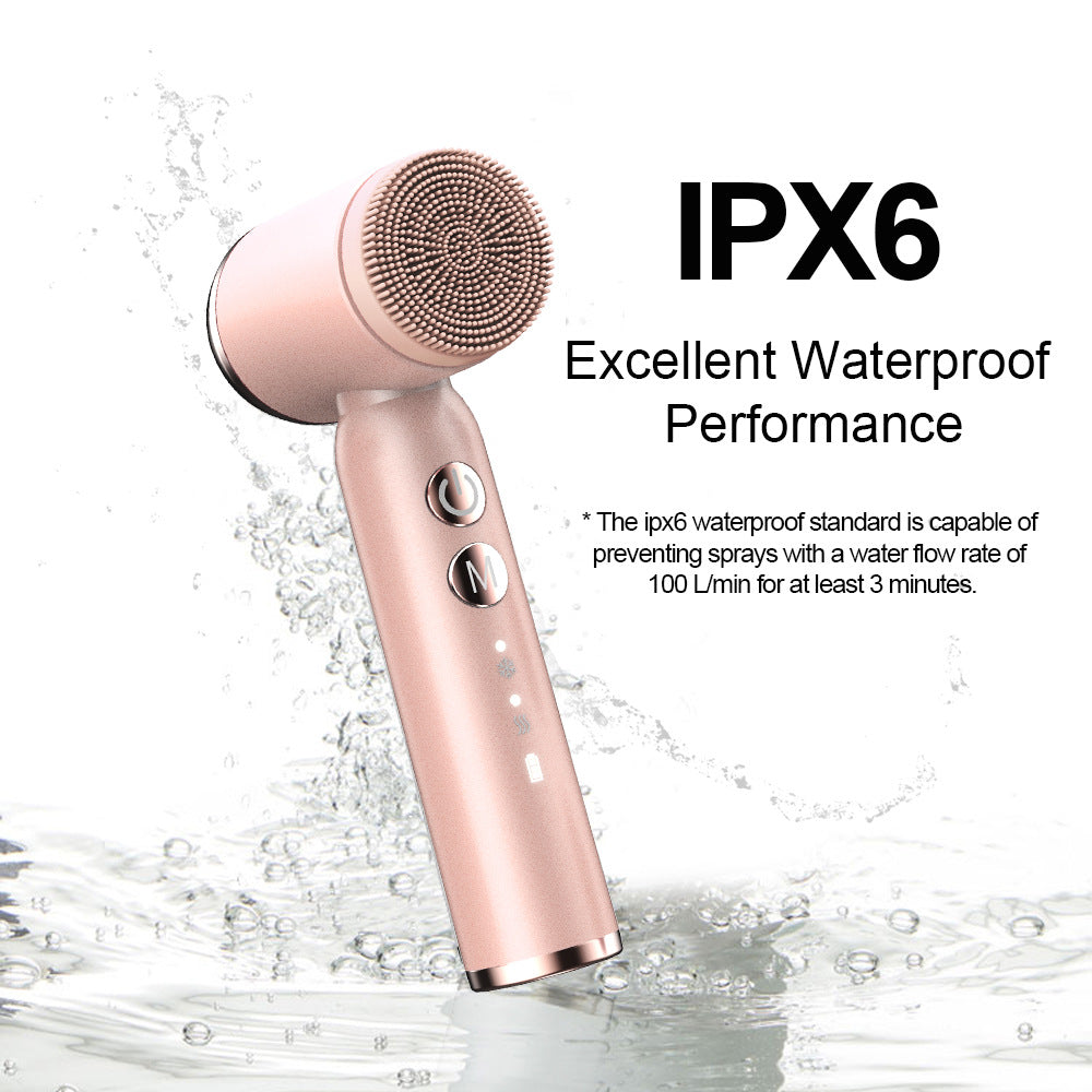 Purple 6-in-1 electric facial cleansing brush set by Hlpmedical, waterproof and rechargeable, designed for gentle skincare.