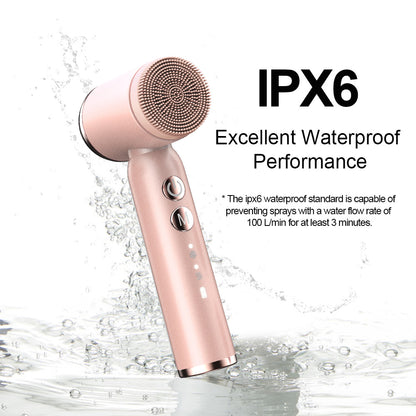 Hlpmedical green 6-in-1 electric facial cleansing brush set, rechargeable and waterproof, designed for gentle skincare.