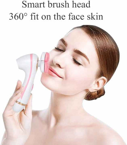 Blue 3-head electric facial cleansing brush by Hlpmedical, rechargeable spin scrubber kit for gentle skincare.