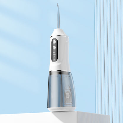 Portable Hlpmedical electric oral irrigator with four nozzles and three pressure modes, white, for effective oral hygiene.