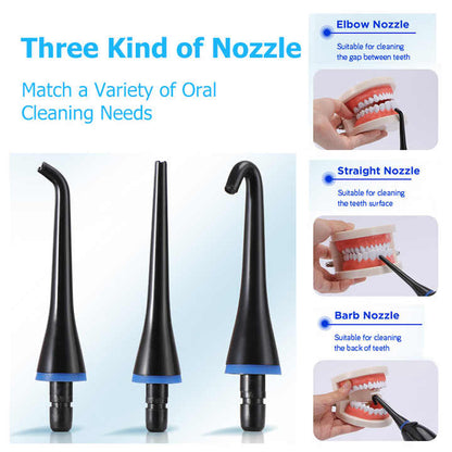 Black portable water flosser by Hlpmedical, rechargeable oral irrigator with waterproof design and four cleaning modes for deep dental care.