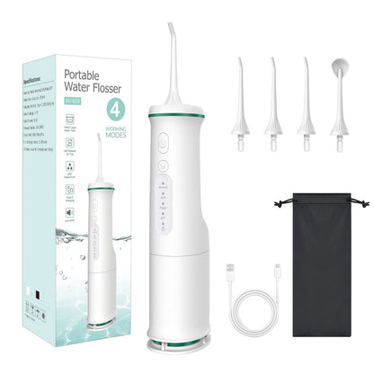 White portable electric oral irrigator by Hlpmedical for teeth cleaning, compact water flosser for oral health and fresh breath.