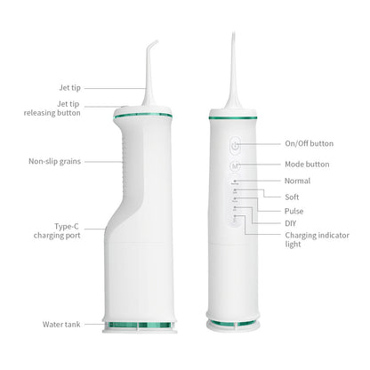 Black portable electric oral irrigator by Hlpmedical for teeth cleaning and oral health, compact water flosser for personal care.
