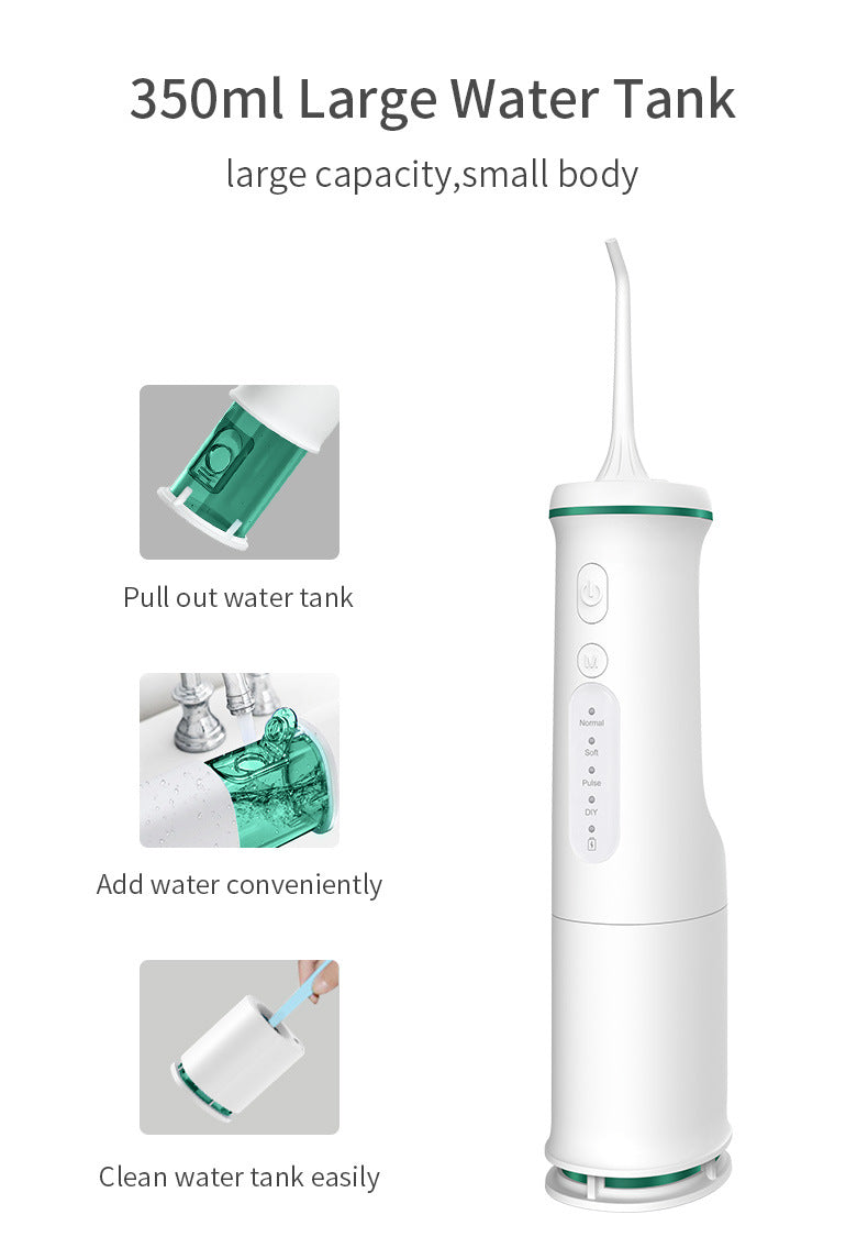Black portable electric oral irrigator by Hlpmedical for teeth cleaning, compact water flosser for effective oral hygiene.