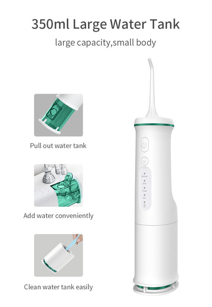 Black portable electric oral irrigator by Hlpmedical for teeth cleaning, compact water flosser for effective oral hygiene.
