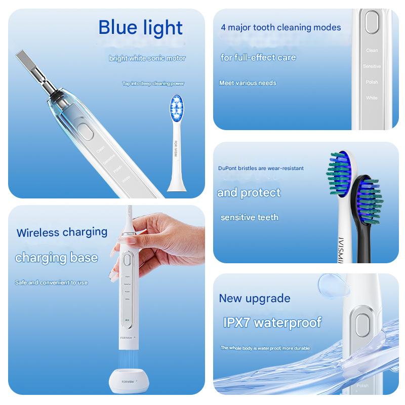 Hlpmedical LED Sonic Electric Toothbrush with 4 cleaning modes, white color, 2-in-1 oral care and whitening features.