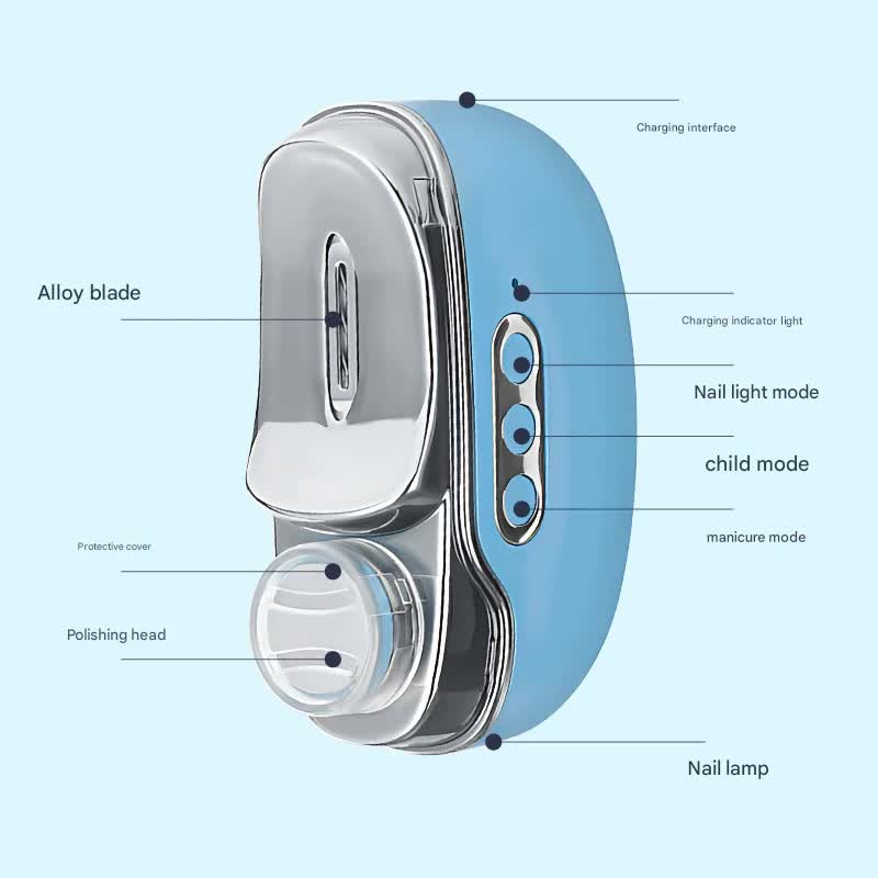 Red 4-in-1 electric nail care device by Hlpmedical with clipper, grinder, polisher, and UV sterilizer for foot care.