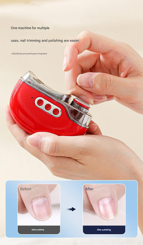 Red 4-in-1 electric nail care device by Hlpmedical with clipper, grinder, polisher, and UV sterilizer for foot care.