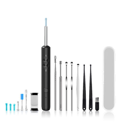 Hlpmedical Smart Visual Ear Cleaner with HD WiFi camera, black silicone tips, USB-C charging, for safe ear wax removal.