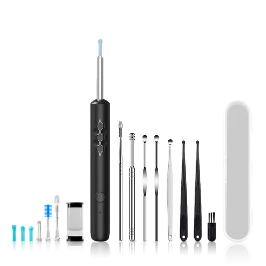 Hlpmedical Smart Visual Ear Cleaner with HD WiFi camera, black silicone tips, USB-C charging, for safe ear wax removal.