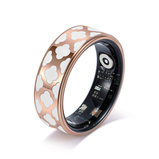 10# Striped Gold Smart Health Ring Tracker with Wireless Charging Case - Titanium Steel Fitness Wearable for Heart Rate, Sleep & Blood Oxygen Monitoring - Waterproof Wellness Device