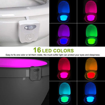 Hlpmedical motion sensor toilet night light with 16 LED colors, bathroom lamp with UV sanitizer and aromatherapy options.