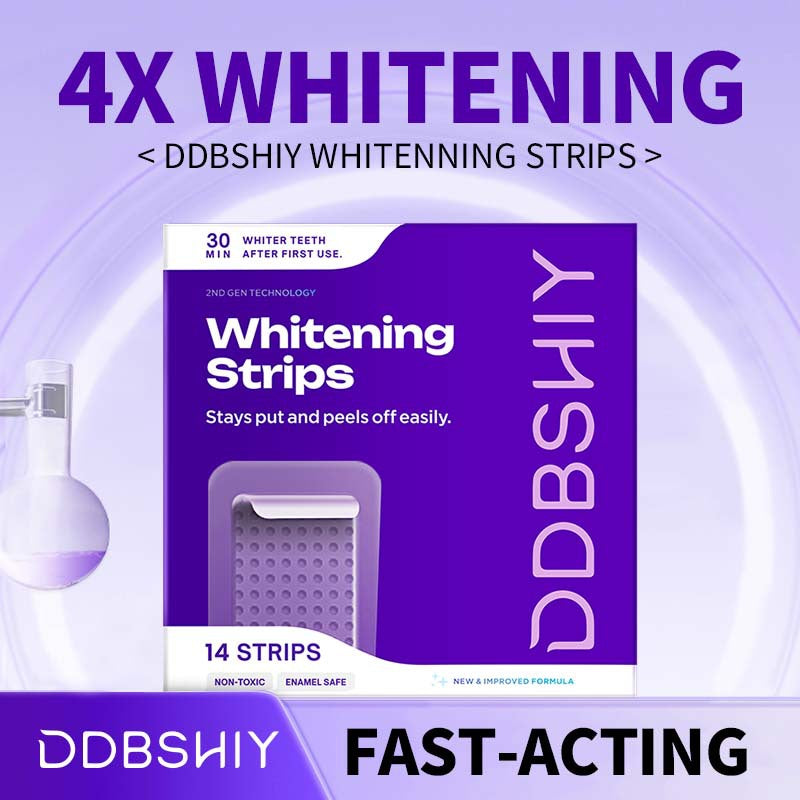 Hlpmedical enamel-safe teeth whitening strips with antibacterial gum care, shown on a white background, 12 strips per pack.